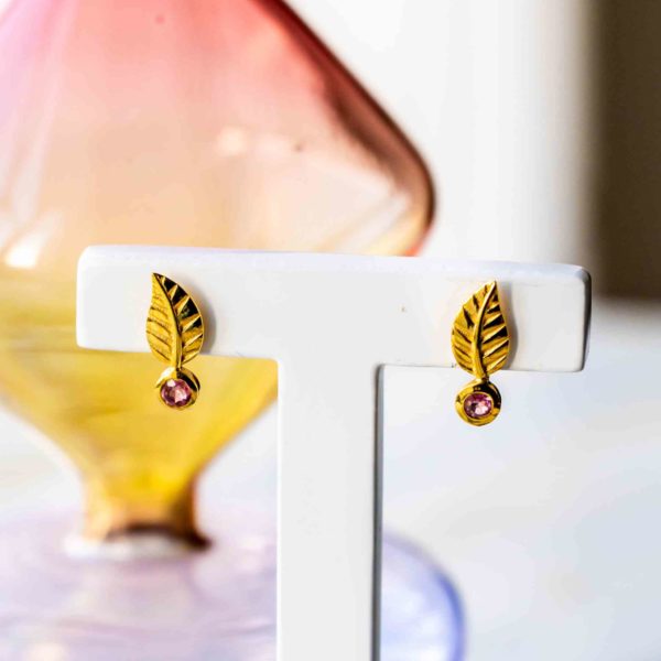 Boucles mini feuille & tourmaline